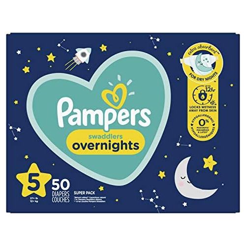  Diapers Size 5, 50 Count - Pampers Swaddlers Overnights Disposable Baby Diapers, Super Pack