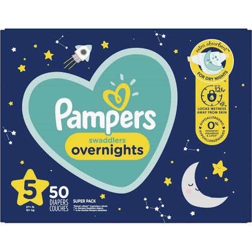  Diapers Size 5, 50 Count - Pampers Swaddlers Overnights Disposable Baby Diapers, Super Pack
