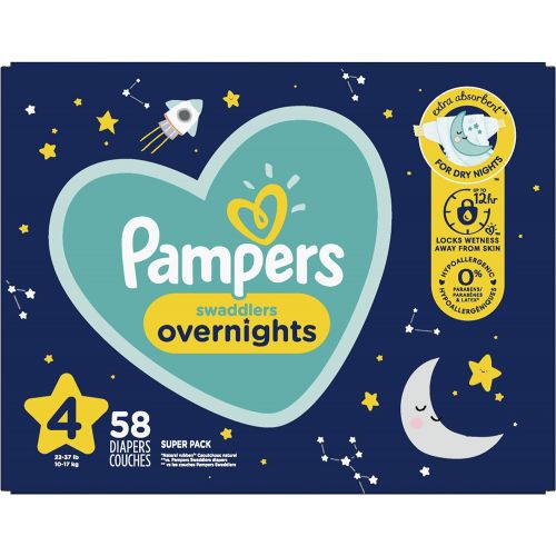  Diapers Size 4, 58 Count - Pampers Swaddlers Overnights Disposable Baby Diapers, Super Pack