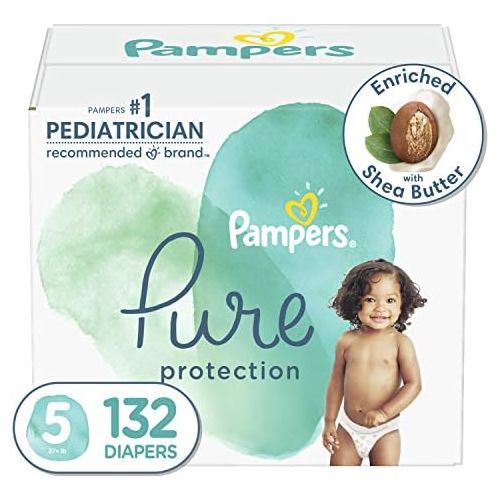  Diapers Size 5, 132 Count - Pampers Pure Disposable Baby Diapers, Hypoallergenic and Unscented Protection, ONE MONTH SUPPLY