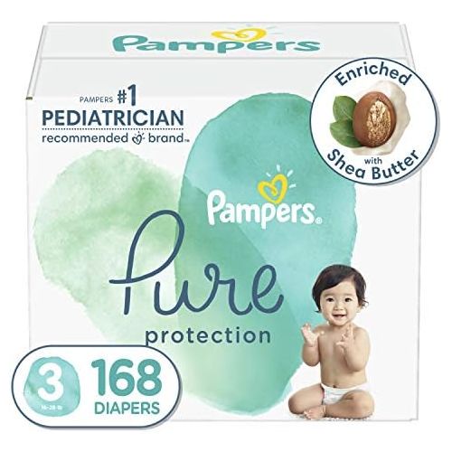  Diapers Size 3, 168 Count - Pampers Pure Protection Disposable Baby Diapers, Hypoallergenic and Unscented Protection, ONE Month Supply