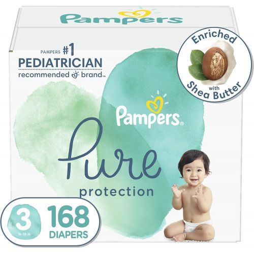  Diapers Size 3, 168 Count - Pampers Pure Protection Disposable Baby Diapers, Hypoallergenic and Unscented Protection, ONE Month Supply