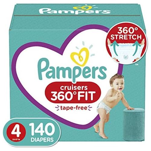  Diapers Size 4, 140 Count - Pampers Pull On Cruisers 360˚ Fit Disposable Baby Diapers with Stretchy Waistband, ONE MONTH SUPPLY