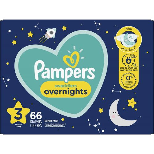  Diapers Size 3, 66 Count - Pampers Swaddlers Overnights Disposable Baby Diapers, Super Pack