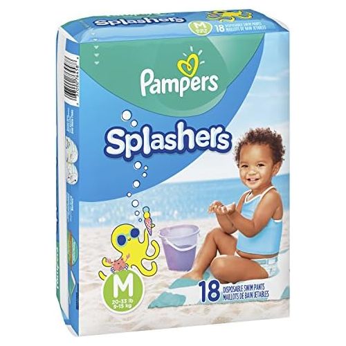  Swim Diapers Size 4 (20-33 lb), 18 Count - Pampers Splashers Disposable Swim Pants, Medium, Pack of 2