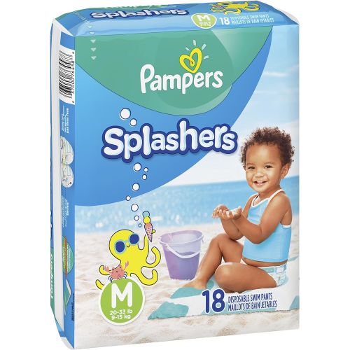  Swim Diapers Size 4 (20-33 lb), 18 Count - Pampers Splashers Disposable Swim Pants, Medium, Pack of 2