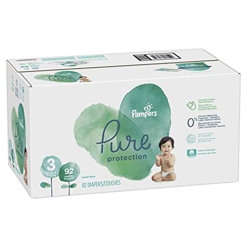  Diapers Size 3, 92 Count - Pampers Pure Disposable Baby Diapers, Hypoallergenic and Unscented Protection, Giant Pack