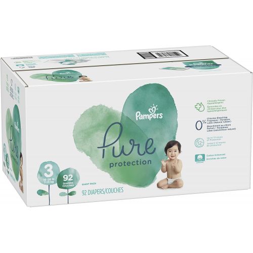  Diapers Size 3, 92 Count - Pampers Pure Disposable Baby Diapers, Hypoallergenic and Unscented Protection, Giant Pack