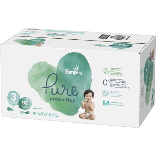  Diapers Size 3, 92 Count - Pampers Pure Disposable Baby Diapers, Hypoallergenic and Unscented Protection, Giant Pack