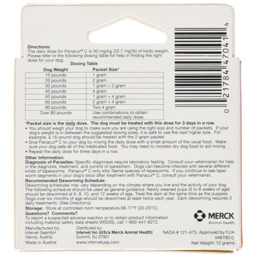  Panacur C Canine Dewormer (fenbendazole), 4 gram