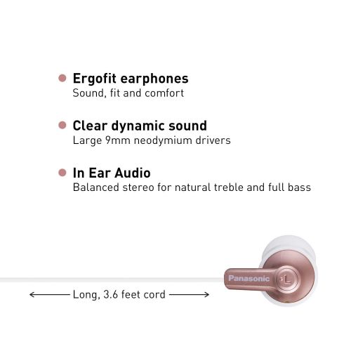 파나소닉 Panasonic Ergofit In-Ear Earbud Headphones Rose Gold (RP-HJE120-N)