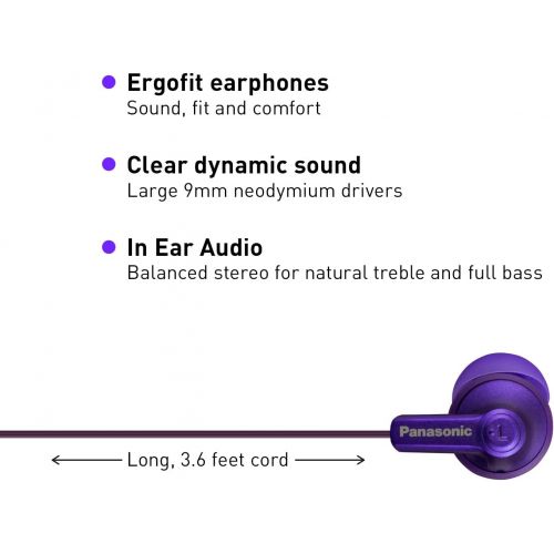 파나소닉 Panasonic Ergofit in-Ear Earbud Headphones Metallic Violet (RP-HJE120-VA)