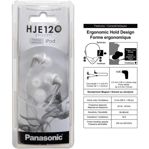 파나소닉 Panasonic ErgoFit In-Ear Earbud Headphones RP-HJE120-S (Silver) Dynamic Crystal Clear Sound, Ergonomic Comfort-Fit