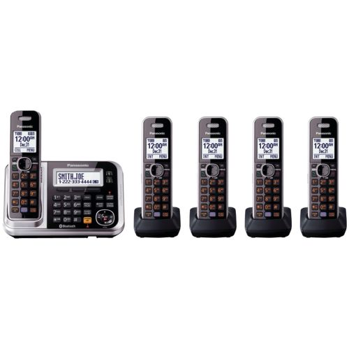 파나소닉 [아마존 핫딜]  [아마존핫딜]Panasonic Bluetooth Cordless Phone KX-TG7875S Link2Cell with Enhanced Noise Reduction & Digital Answering Machine - 5 Handsets (Black/Silver)