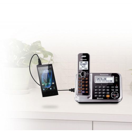 파나소닉 [아마존 핫딜]  [아마존핫딜]Panasonic Bluetooth Cordless Phone KX-TG7875S Link2Cell with Enhanced Noise Reduction & Digital Answering Machine - 5 Handsets (Black/Silver)