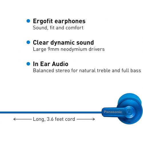 파나소닉 [아마존베스트]Panasonic ErgoFit in-Ear Earbud Headphones RP-HJE120-AA (Metallic Blue) Dynamic Crystal-Clear Sound, Ergonomic Comfort-Fit