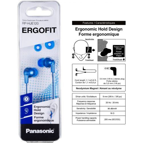 파나소닉 [아마존베스트]Panasonic ErgoFit in-Ear Earbud Headphones RP-HJE120-AA (Metallic Blue) Dynamic Crystal-Clear Sound, Ergonomic Comfort-Fit