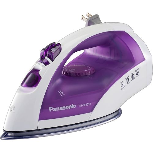 파나소닉 [아마존베스트]Panasonic Dry and Steam Iron with Stainless Steel Soleplate, Precision Temperature Dial and Safety Auto Shut Off  1200 Watt  NI-E660SR (White/Purple)