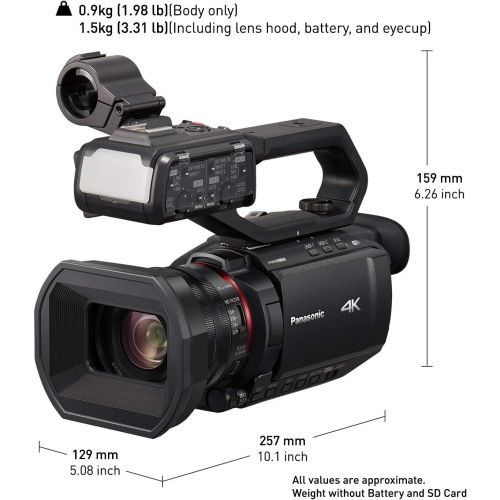 파나소닉 Panasonic X2000 4K Professional Camcorder with 24x Optical Zoom, WiFi HD Live Streaming, 3G SDI Output and VW-HU1 Detachable Handle, HC-X2000 (USA Black)