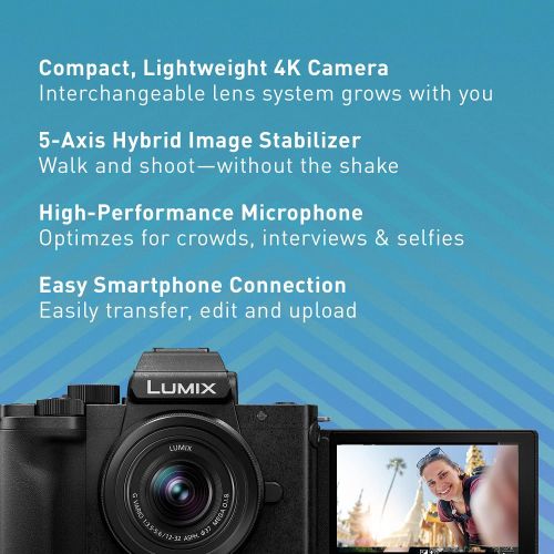 파나소닉 Panasonic LUMIX G100 4k Mirrorless Camera, Lightweight Camera for Photo and Video, Built-in Microphone, Micro Four Thirds with 12-32mm Lens, 5-Axis Hybrid I.S, 4K 24p 30p Video, DC