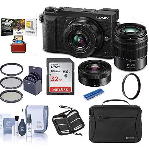 파나소닉 Panasonic Lumix DMC-GX85 Mirrorless Camera Black with Lumix G Vario 12-32mm f/3.5-5.6 & 45-150mm F4.0-5.6 Lenses - Bundle with Camera Case, 32GB SDHC Card, 52mm Filter Kit, Mac Sof
