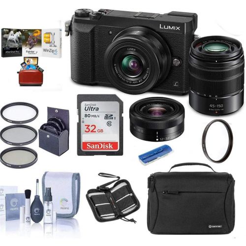 파나소닉 Panasonic Lumix DMC-GX85 Mirrorless Camera Black with Lumix G Vario 12-32mm f/3.5-5.6 & 45-150mm F4.0-5.6 Lenses - Bundle with Camera Case, 32GB SDHC Card, 52mm Filter Kit, Mac Sof