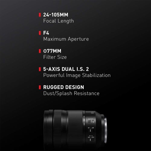파나소닉 Panasonic LUMIX S 24-105mm F4 Lens, Full-Frame L Mount, Optical Image Stabilizer and Rugged Dust/Splash/Freeze-Resistant S-R24105 (USA), Black