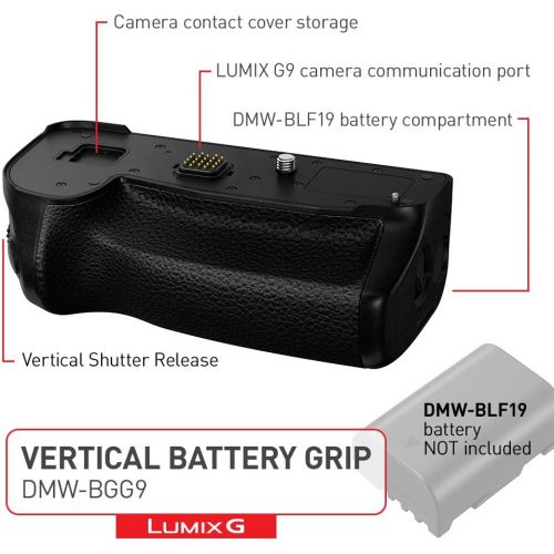 파나소닉 Panasonic Authentic LUMIX G9 Vertical Battery Grip, with Shutter Release & Focus Point Control Joystick, Black (DMW-BGG9)