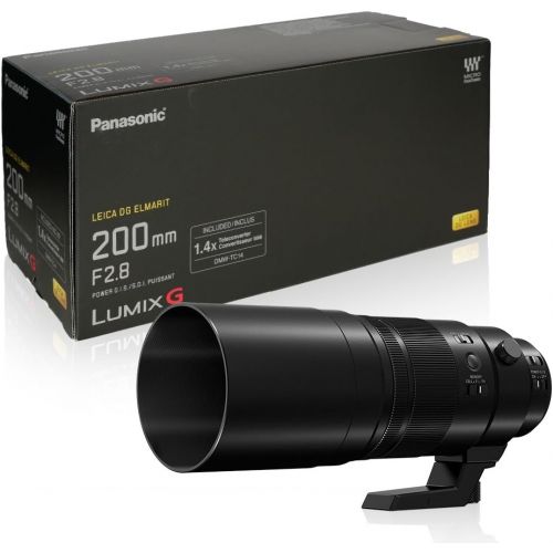 파나소닉 PANASONIC LUMIX G Leica DG ELMARIT Professional Lens, 200mm, F2.8 ASPH, Mirrorless Micro Four Thirds, Power Optical O.I.S, H-ES200, Includes 1.4X Teleconverter DMW-TC14, (USA Black