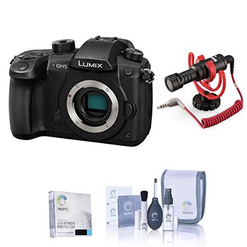 파나소닉 Panasonic LUMIX GH5 4K Mirrorless Digital Camera, 20.3 Megapixel, DC-GH5 (Black), Bundle with Panasonic V-Log L Function Firmware Upgrade Kit, Rode VideoMic, LCD Protector, Cleanin