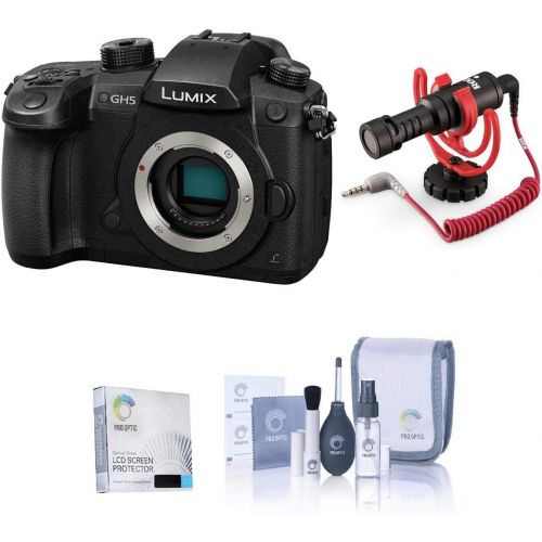 파나소닉 Panasonic LUMIX GH5 4K Mirrorless Digital Camera, 20.3 Megapixel, DC-GH5 (Black), Bundle with Panasonic V-Log L Function Firmware Upgrade Kit, Rode VideoMic, LCD Protector, Cleanin