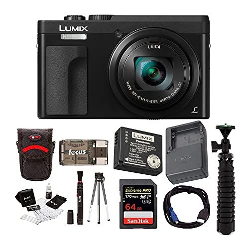 파나소닉 Panasonic LUMIX DC-ZS70K 20.3MP 4K Digital Camera (Black) with 64GB SD Card and Accessory Bundle, Panasonic Battery/Charger Pack Bundle