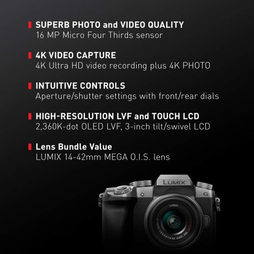 파나소닉 Panasonic Lumix G7KS 4K Mirrorless Camera, 16 Megapixel Digital Camera, 14-42 mm Lens Kit, DMC-G7KS