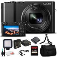 Panasonic Lumix DMC-ZS100 Digital Camera (Black) (DMC-ZS100K) - Bundle - with 64GB Memory Card + LED Video Light + DMW-BLE9 Battery + Soft Bag + 12 Inch Flexible Tripod + Cleaning