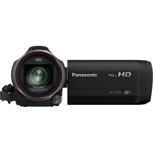 파나소닉 Panasonic Full HD Video Camera Camcorder HC-V770, 20X Optical Zoom, 1/2.3-Inch BSI Sensor, HDR Capture, Wi-Fi Smartphone Multi Scene Video Recording (Black)