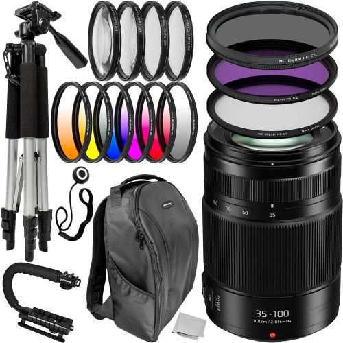 파나소닉 Panasonic Lumix G X Vario 35-100mm f/2.8 II Power O.I.S. Lens 14PC Accessory Kit? Includes Manufacturer Accessories + 3 Piece Filter Kit (UV + CPL + FLD) + More