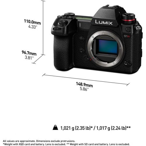 파나소닉 Panasonic LUMIX S1R Full Frame Mirrorless Camera with 47.3MP MOS High Resolution Sensor, L-Mount Lens Compatible, 4K HDR Video and 3.2” LCD - DC-S1RBODY