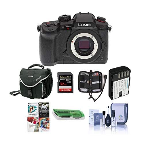 파나소닉 Panasonic Lumix DC-GH5s Mirrorless Camera Body - Bundle with 32GB SDHC U3 Card, Spare Battery, Camera Case, Cleaning Kit, Memory Wallet, Card Reader, Software Package