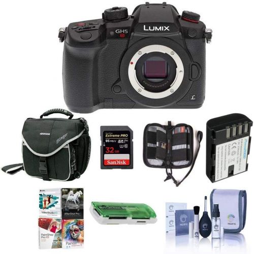 파나소닉 Panasonic Lumix DC-GH5s Mirrorless Camera Body - Bundle with 32GB SDHC U3 Card, Spare Battery, Camera Case, Cleaning Kit, Memory Wallet, Card Reader, Software Package