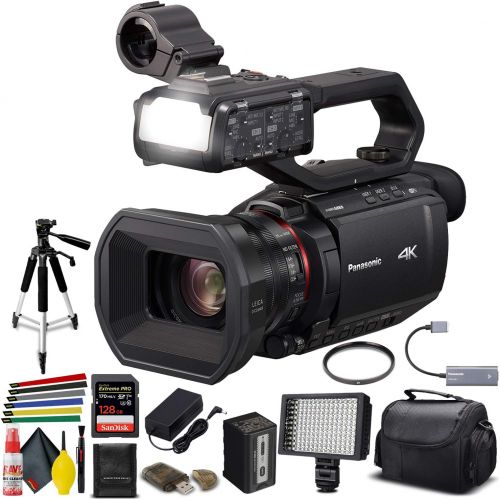 파나소닉 Panasonic AG-CX10 4K Camcorder + Padded Case, Sandisk Extreme Pro 128 GB Memory Card, Heavy Duty Tripod, Wire Straps, LED Light, and More