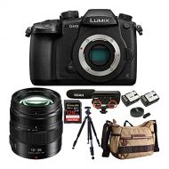 Panasonic LUMIX GH5 4K Mirrorless Camera with 12-35mm Lens,128GB SD Card, Camera Backpack, Shock Mount, Aluminum Tripod and Battery and Dual Charger Bundle (7 Items)