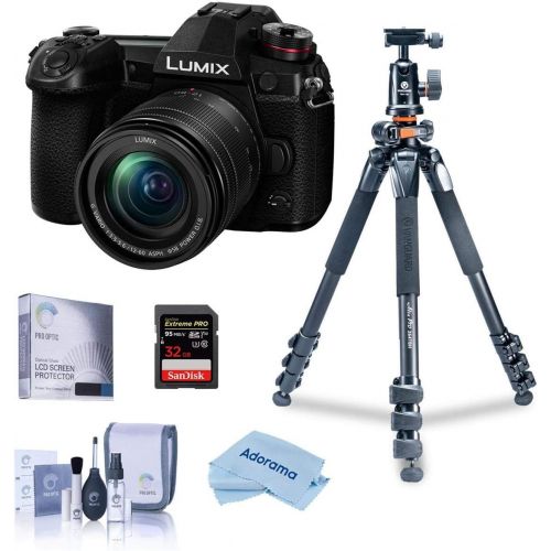 파나소닉 Panasonic Lumix G9 4K Mirrorless Camera with Lumix G Vario 12-60mm f/3.5-5.6 Lens, Bundle with Vanguard Tripod Kit
