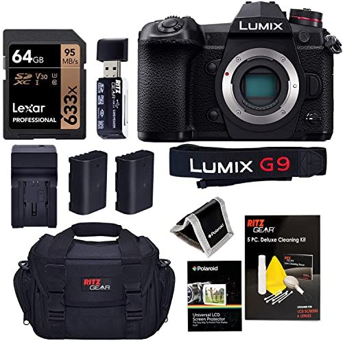 파나소닉 Panasonic Lumix G9 Mirrorless Camera Bundle with Lexar 633x 64GB Card, 2 Batteries, Charger, Camera Bag and More