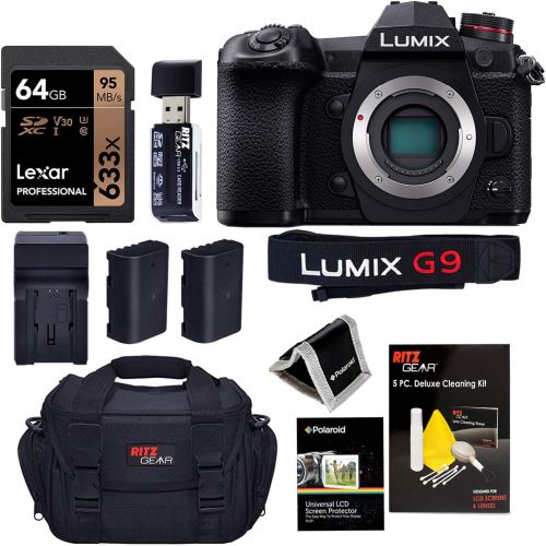 파나소닉 Panasonic Lumix G9 Mirrorless Camera Bundle with Lexar 633x 64GB Card, 2 Batteries, Charger, Camera Bag and More