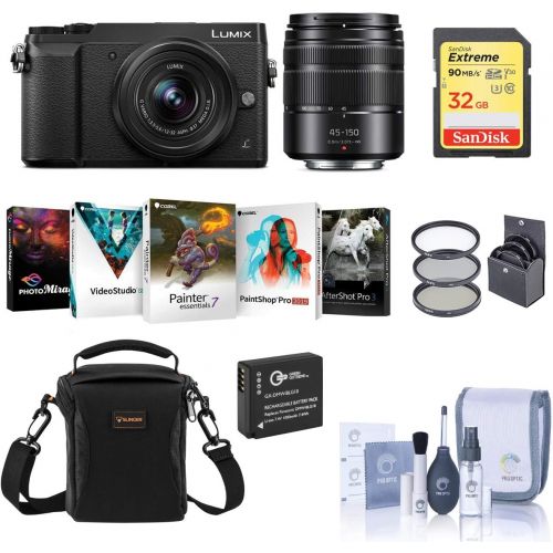 파나소닉 Panasonic Lumix DMC-GX85 Mirrorless Camera, Black, with 12-32mm and 45-150mm Lens Bundle with Bag, 32GB SD Card, Filter Kit, Extra Battery and Accessories