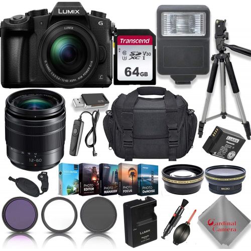 파나소닉 Panasonic Lumix DMC-G85 4K Wi-Fi Digital Camera with 12-60mm Lens + 64GB Transcend Memory Card + 3 Piece Filter Kit + Padded Case + 50 inch Tripod and More…