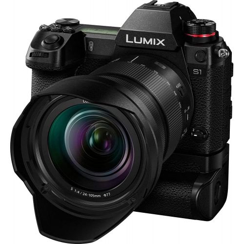 파나소닉 Panasonic Lumix DC-S1 Mirrorless Digital Camera with 24-105mm Lens (DC-S1MK) - Bundle - with LED Video Light + Soft Bag + 12 Inch Flexible Tripod + Cleaning Set + 77mm UV Filter