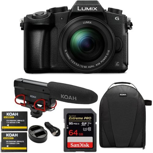 파나소닉 Panasonic LUMIX G85 Mirrorless Camera with 12-60mm Lens, Koah Microphone, 64GB SDXC Memory Card, Battery and Dual Charger and Camera Bag Bundle (5 Items)