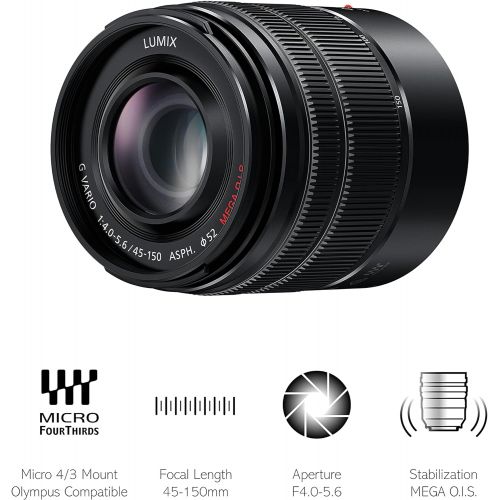 파나소닉 Panasonic LUMIX H-FS45150EKA G Vario 45-150 mm Interchangeable Telephoto Zoom Lens - Black