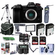 Panasonic Lumix G9 Mirrorless Camera Body, Black - Bundle with 64/32GB SDHC U3 Card, 2X Spare Battery, Camera Case, Tripod, Remote Shuter Release, Video Light, Shotgun Mic, Softwar